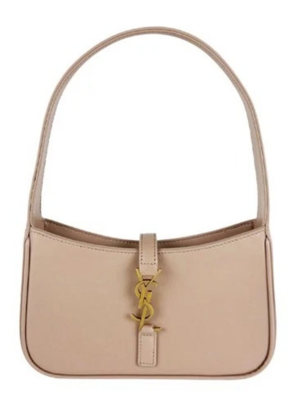 Auth SAINT LAURENT LE 5 A 7 Handbag Pink Beige/Gold Leather/Metal - z11045